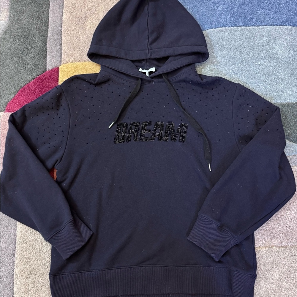 Sandro Paris Dream Beaded Hoodie Black Rhinestone Pullover Sweatshirt